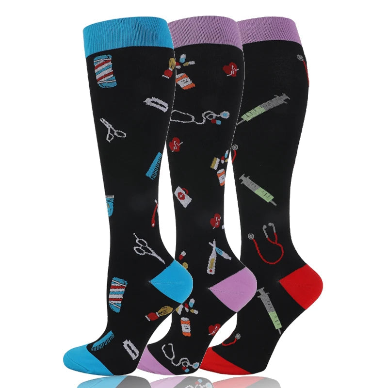58 Styles 3 Pairs/Pack Compression Socks Knee High 30MmHg Women Men Sports Socks Edema Diabetes Varicose Veins Running Socks Quick Pick Grocers